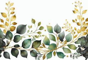 Aquarell Hand gemalt Blumen- Hintergrund mit Grün Blätter und Geäst. Illustration generativ ai foto