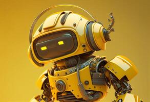3d Rendern von ein süß Gelb Roboter auf ein Gelb Hintergrund mit Kopieren Raum generativ ai foto