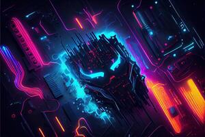 generativ ai Illustration von Spielen Hintergrund, abstrakt Cyberpunk Stil von Spieler Hintergrund, Neon- glühen Licht von scifi fluoreszierend Stöcke. digital generiert Bild foto