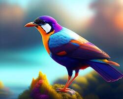 bunt Vogel auf ein Hintergrund von Natur. 3d Illustration. foto