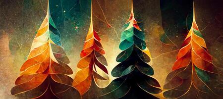 generativ ai Illustration von abstrakt Fantasie festlich Weihnachten Baum Hintergrund Header Hintergrund, Winter abstrakt Landschaft. Weihnachten Szene. Banner Header. Digital Kunst. foto