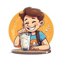 jung Junge Trinken Milch, Karikatur Illustration mit generativ ai foto