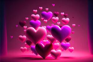 generativ ai Illustration von viele glühend Herzen - - Rosa Hintergrund zum Valentinsgrüße Tag, Liebe Herz. neural Netzwerk generiert Kunst. digital generiert Bild foto
