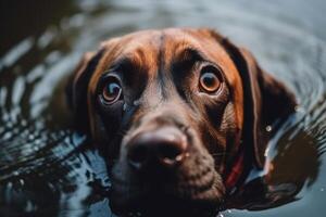 Hund Taucher schwimmen unter Wasser generativ ai foto