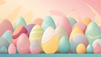 süß Ostern Eier mit bunt Pastell- Illustrationen. Ostern Eier, bunt und hübsch. Hintergrund mit Raum zum Kopieren, Text, Ihre Wörter, oder Design. generativ ai. foto