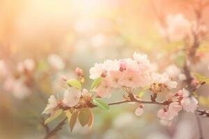 Sanft Fokus Nahansicht Kirsche blühen im es ist Beste zeitliche Koordinierung, voll blühen. weiß gefärbt Blumen Blühen. voll erblüht Kirsche Blüten generativ ai foto