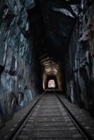 Eingang in ein lange futuristisch von Tunnel. generativ ai. foto