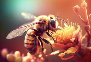 Biene sammelt Nektar auf ein sonnig Tag, wild Insekt Leben. generieren ai. foto