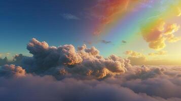 Regenbogen im Blau Himmel mit Wolke. schön Landschaft mit multi farbig mit Regenbogen. generativ ai. foto