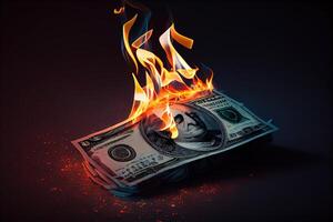 generativ ai Illustration von das metaphorisch Konzept von Verlust und Abfall durch das Bild von Verbrennung Geld foto