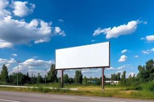 leer Plakatwand auf das Autobahn Straßenrand, breit leeren Plakatwand beim Autobahn zum Werbung Platzierung oder Marketing Banner foto