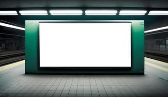 leeren U-Bahn Werbetafel, leer Weiß Landschaft Werbung Plakatwand im U-Bahn Bahnhof zum Marketing Banner, Anzeige Anzeige Raum beim unter Tage U-Bahn, kostenlos Foto