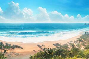 Seelandschaft mit Surfen Wellen gegen ein Blau sonnig Himmel mit ai generiert. foto