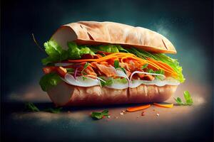 generativ ai Illustration von Banh mi Vietnam brot, Essen, Studio, asiatisch, Vietnamesisch Sandwich , Vietnamesisch Essen, Kopieren Raum foto