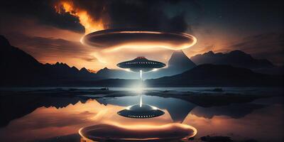 generativ ai Illustration von ein reflektieren auf das Bedeutung von Leben nach haben ein tiefgreifend Begegnung mit ein UFO foto