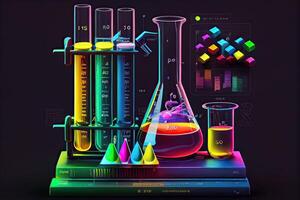 generativ ai Illustration von das periodisch Diagramm sind Prüfung Röhren und Flaschen benutzt im Laboratorien mit farbig Flüssigkeiten foto