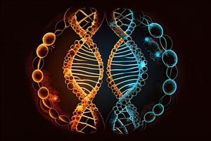 generativ ai Illustration von DNA Molekül Komposition. doppelt Wendel von DNA. Mensch Genom Zelle genetisch Biotechnologie lernen. genetisch Ingenieurwesen Forschung und Analyse im Wissenschaft Laboratorien foto