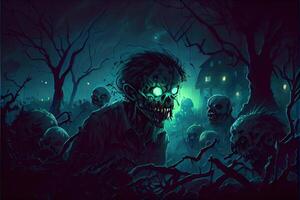 generativ ai Illustration von das Tatsache Das das Zombies wurden natürlich Biolumineszenz gemacht das Horte von Sie seltsam schön beim Nacht foto