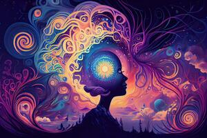 generativ ai Illustration von Euphorie verträumt Aura beruhigend psychedelisch Spiritualität Illustration foto