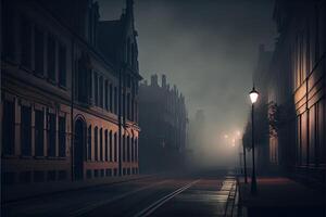 generativ ai Illustration von dunkel düster leeren Straße mit Rauch, Smog foto
