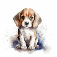 süß flauschige Aquarell von ein Beagle Hündchen auf Hintergrund, generieren ai foto