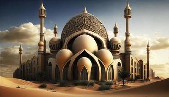 Illustration von tolle die Architektur Design von Muslim Moschee Ramadan karem, islamisch die Architektur Hintergrund Ramadan karem, islamisch Moschee, Ramdan, Ramzan, eid, Kultur, Arabisch, generieren ai foto