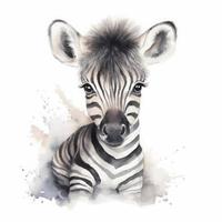 süß klein Baby Zebra, Wasser Farbe, Pastell- Farbe mit Weiß Hintergrund , erzeugen ai foto