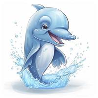 gezeichnet Karikatur süß komisch Delfin Weiß Hintergrund, Minimalismus, erzeugen ai foto