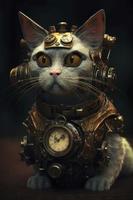 Steampunk Katze, Oktan machen, hyper realistisch, erzeugen ai foto