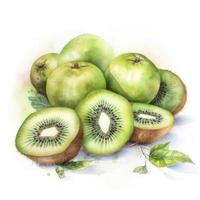 Aquarell Gemälde von zwei Kiwis auf Weiß Hintergrund, generieren ai foto