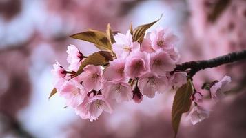 Foto Sakura Kirsche blühen Blumen, erzeugen ai