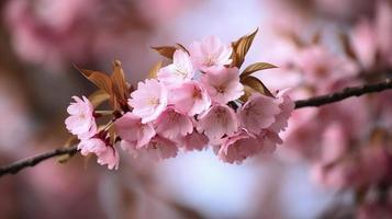 Foto Sakura Kirsche blühen Blumen, erzeugen ai