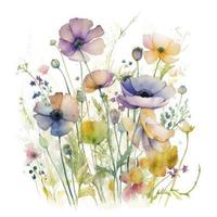 kostenlos Wiese Blumen Wasser Farbe, Pastell- ,Weiss Hintergrund , erzeugen ai foto