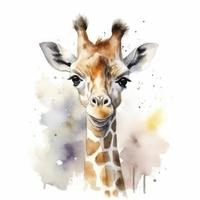 süß klein Baby Giraffe, Wasser Farbe, Pastell- Farbe auf Weiß Hintergrund , erzeugen ai foto