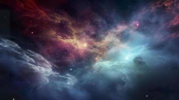 Konzept von Nebel mit Galaxien im tief Raum Kosmos Entdeckung äußere Raum und Sterne, erzeugen ai foto