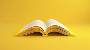 öffnen Buch Symbol oder Symbol auf Gelb Hintergrund Bildung oder Buchhandlung Konzept 3d Wiedergabe, erzeugen ai foto