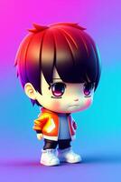 3d süß Anime Chibi Stil Junge Charakter isoliert auf Blau Hintergrund. Kinder- Tag. Benutzerbild. generativ ai foto