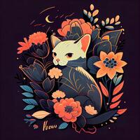 Blumen- Karikatur süß Katze - - ai generiert foto