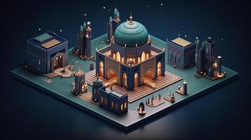 Ramadan das neunte Monat von islamisch Kalender beobachtete durch Muslime um Welt wie ein Monat von Fasten Gebet Auswirkungen Gesellschaft Monat Gedenken zuerst Verse von Prophet Muhammad ai generiert Kunst foto