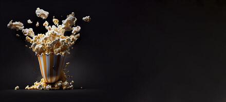 fliegend Popcorn realistisch Produkt Vitrine zum Essen Fotografie ai generiert foto