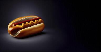 heiß Hund schnell Essen realistisch Produkt Vitrine zum Essen Fotografie ai generiert foto