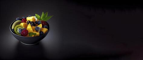 Früchte Salat realistisch Produkt Vitrine zum Essen Fotografie ai generiert foto