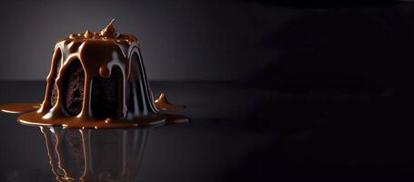 Schokolade Pudding im das solide Teller realistisch 3d, Produkt Vitrine zum Essen Fotografie ai generiert foto