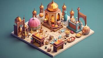 Ramadan das neunte Monat von islamisch Kalender beobachtete durch Muslime um Welt wie ein Monat von Fasten Gebet Auswirkungen Gesellschaft Monat Gedenken zuerst Verse von Prophet Muhammad ai generiert Kunst foto