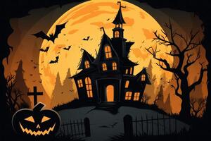 unheimlich Bild von Halloween Geist Haus generativ ai foto