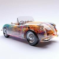 ein Roadster Digital Kunst bunt mit transparent Plastik auf Weiß Hintergrund generativ ai foto