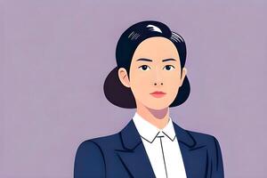 Benutzerbild von Geschäft Arbeiten Frau im formal Anzug. eben Illustration Zeichnung. asiatisch Mädchen Symbol Benutzerbild. generativ ai. Karikatur Stil. foto