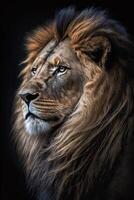 Löwe auf dunkel Hintergrund. ai generiert Illustration foto