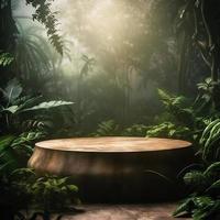 ein atemberaubend Dschungel-Themen leeren Raum mit Natur Hintergrund, perfekt zum Fachmann Produkt Anzeige foto