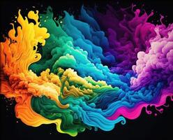 Regenbogen Flüssigkeit Farben auf schwarz Hintergrund. generativ ai foto